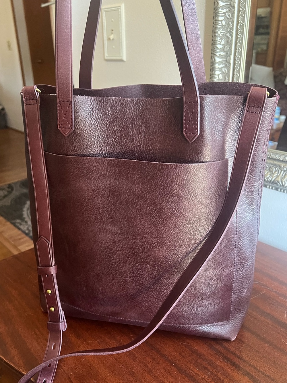 MADEWELL leather transport tote w/ crossbody strap shoulder bag purse mahogany - Picture 2 of 7